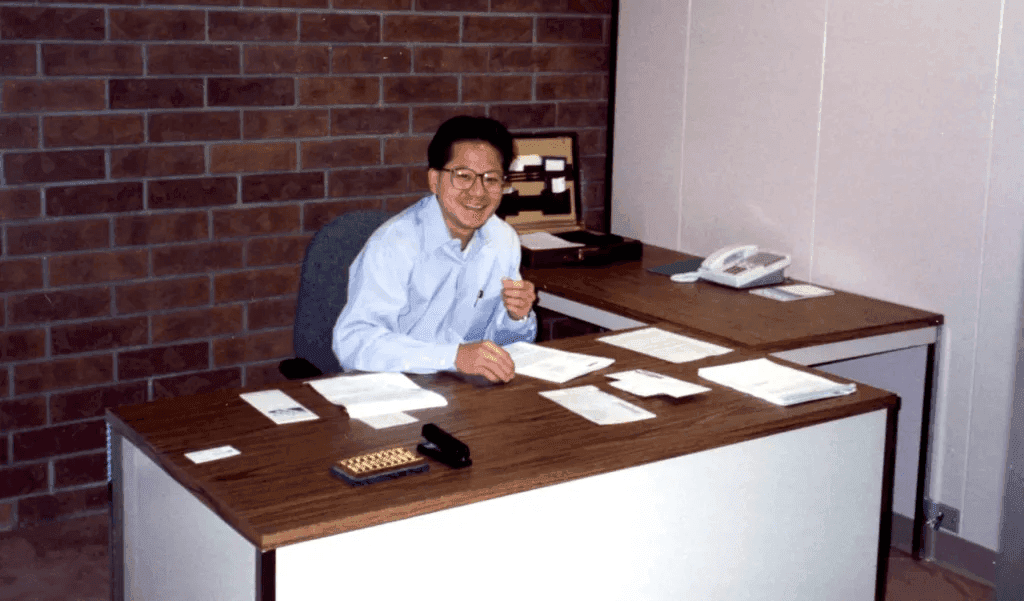 NVIDIA founder Jensen Huang working at the company's Sunnyvale office in 1994